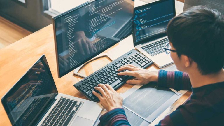 man working on computer