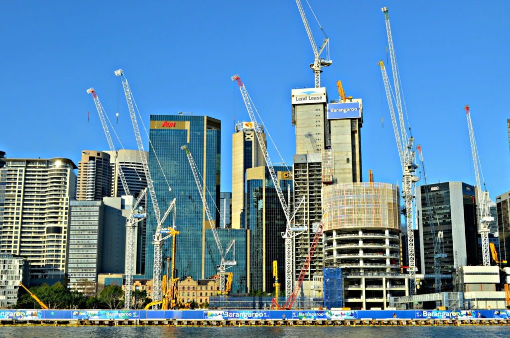 construction cranes in city
