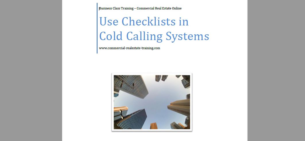 Cold call contact checklists in commercial real estate brokerage