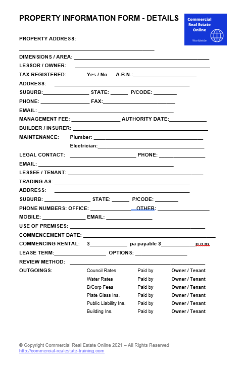 commercial real estate information form by John Highman