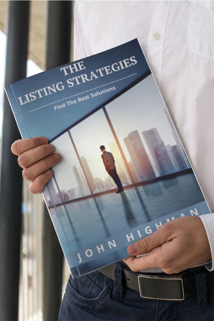 man holding Key Listing Strategies book for commercial real estate agents by John Highman