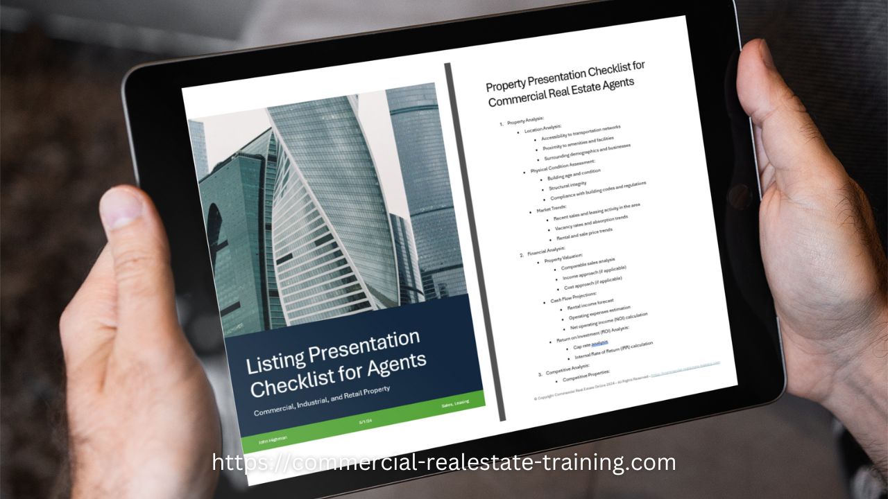 listing presentation checklist for commercial real estate agents, displayed on ipad screen
